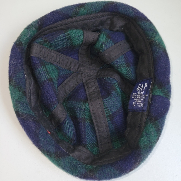 Gap 90s Women's Green/Blue Plaid Wool Roll Edge Beanie - Picture 4 of 7